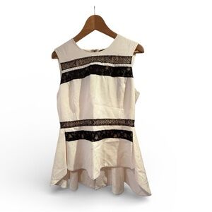 BCBGMaxAzria Ivory and Black Lace Trim Blouse